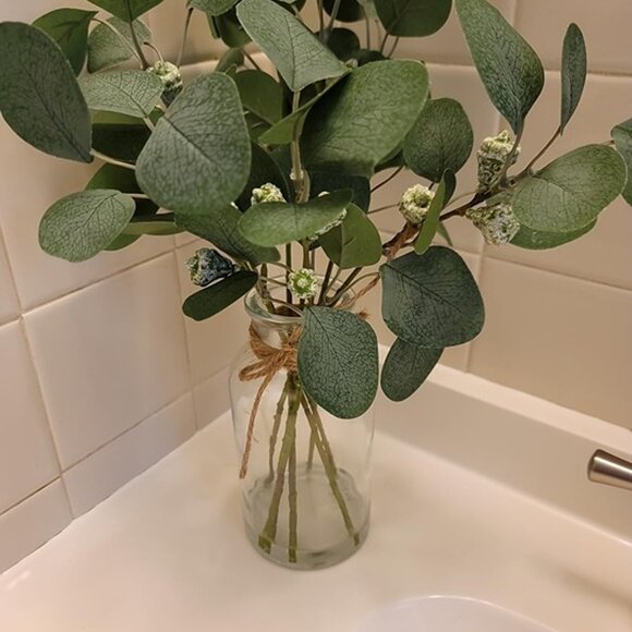 NEW 15" Fake Plant Eucalyptus Leaves White Seeds for Bathroom Shelves. - Picture 2 of 9
